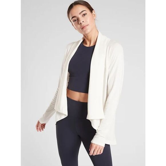 ATHLETA Women’s Sea Salt White Nirvana Wear Two Ways Wrap Long Sleeve Cardigan S - Picture 1 of 6